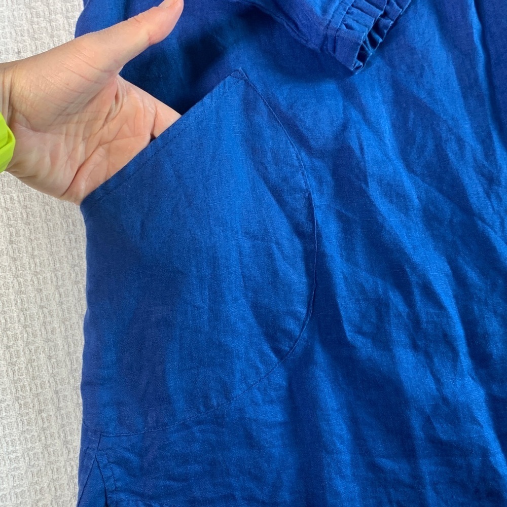 For Cynthia blue linen tunic top with pockets size large - Picture 4 of 9